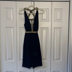 Love Culture Navy Blue and Gold Backless Dress